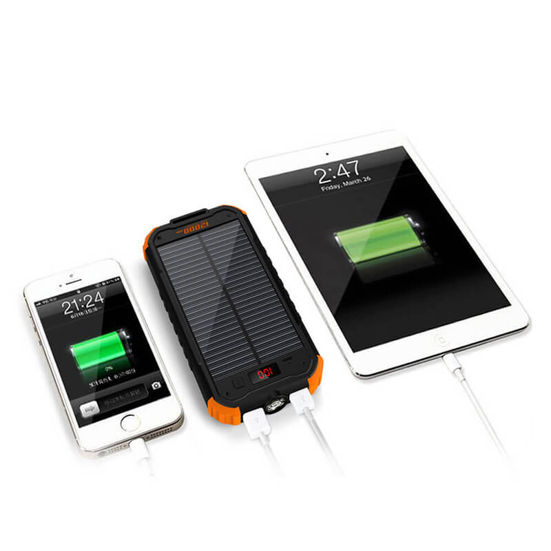 12000mAh Led Flashlight Solar Power Bank med LCD Digital Display