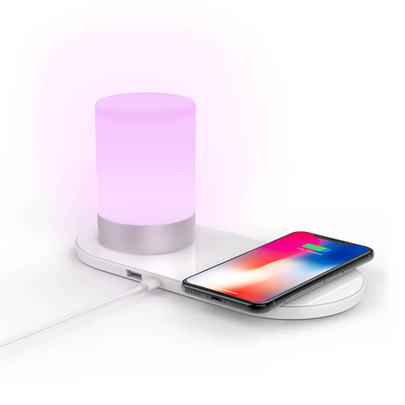 RGB- lampe med trådløs opladningsstation (for iPhone eller Android telefon)