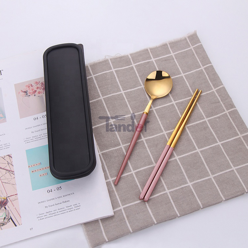 middag ske ske spisepinde pink guld picnic æske bestik sæt rejse