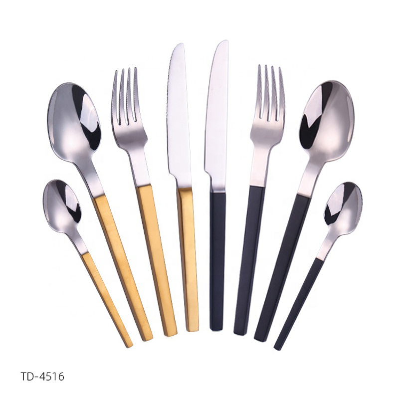 mat guld \/ sort håndtag metalbestik sæt bestik i rustfrit stål