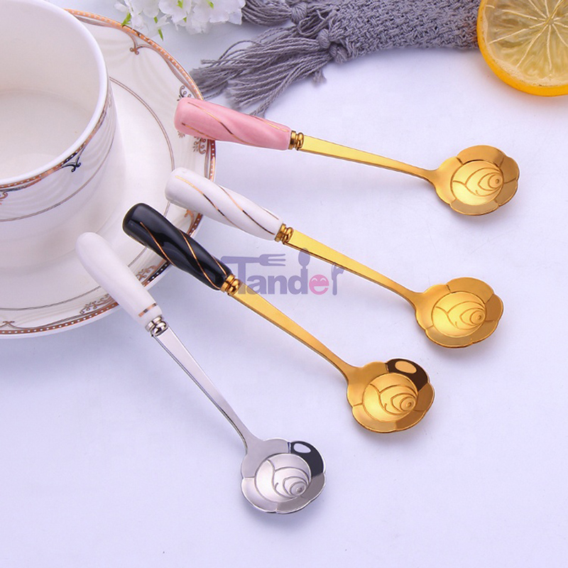 kreativ bestik med gylden blomsterform kaffeske ske af rustfrit stål te ske