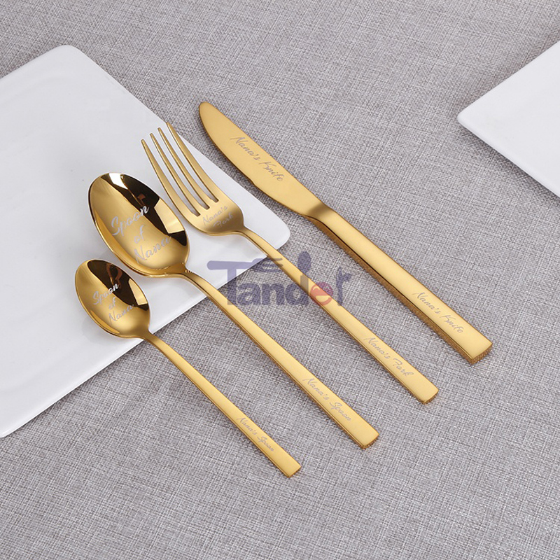 Brugertilpasset Laser dit navn Logo Tekst på Stainless Steel Cutley Set Knife Fork Spoon