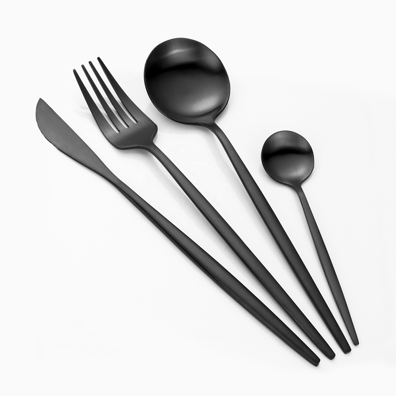 moderne genanvendeligt bestik titanium sort farve restaurant bestik, metal rustfrit stål mat sort bestik sæt