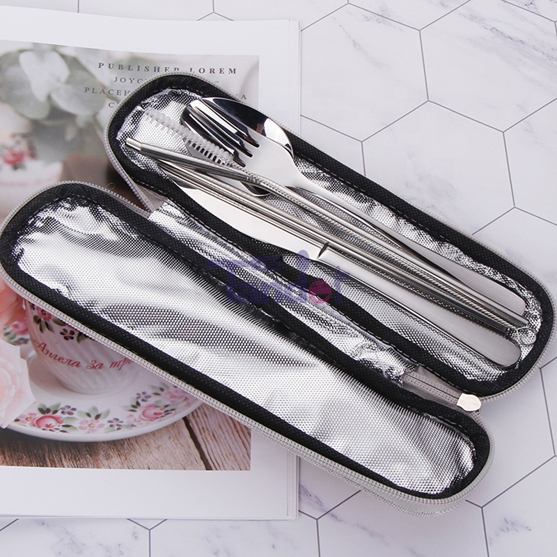 Bærbart rustfrit stål camping rejse bestik sæt med taske