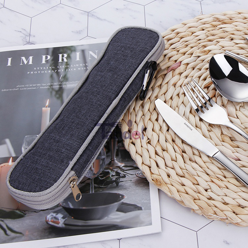 Bærbart rustfrit stål camping rejse bestik sæt med taske