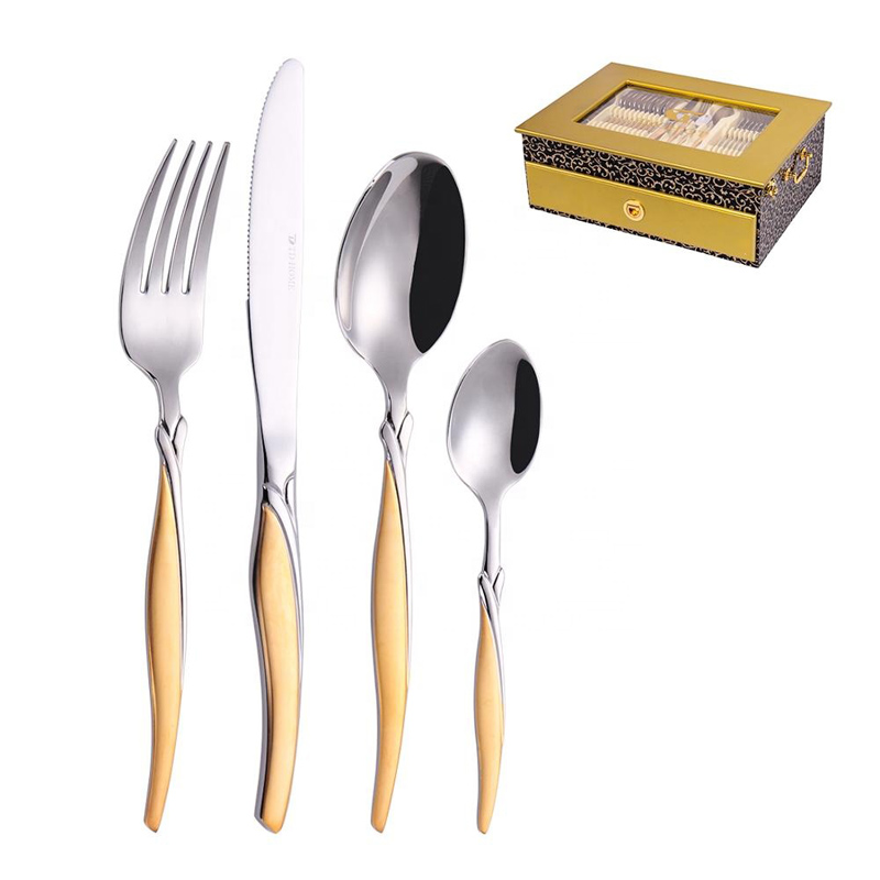 72/84/86 Gottinghen Stainless Steel Flatware Gold 86 Pcs Cutler Set med trækasse