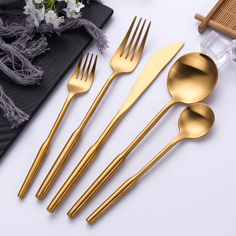 Titan Gold Plating Brass Flatoware Matt Færdig Metal Fork Spoon Knife Matte Gold Cutler