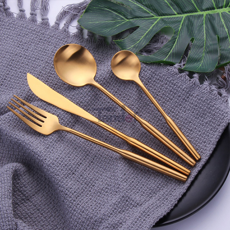 Titan Gold Plating Brass Flatoware Matt Færdig Metal Fork Spoon Knife Matte Gold Cutler