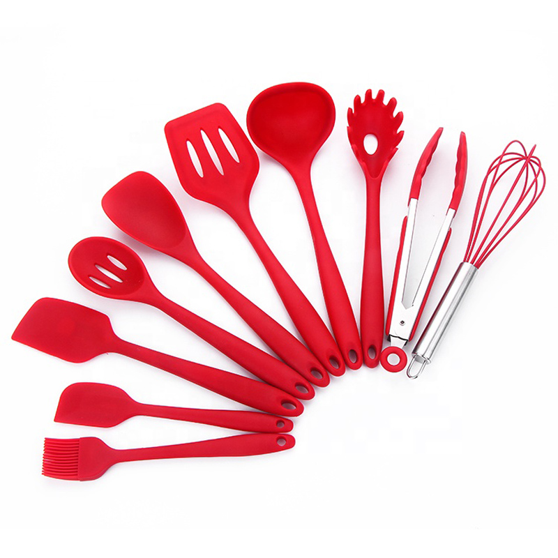 Engros sort rød Easy Clean Cooking Tool Set 10 stk sæt køkken silikone redskaber