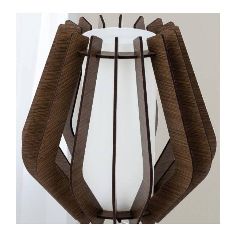 Mørkebrun bordlampe i træ med glasskygge