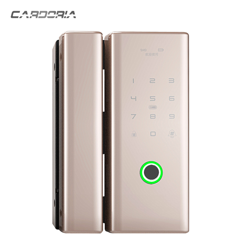 Boringsfri support bluetooth & fingeraftryk & kode & kort fire måder at låse op, ledningsfri smart glasdørlås