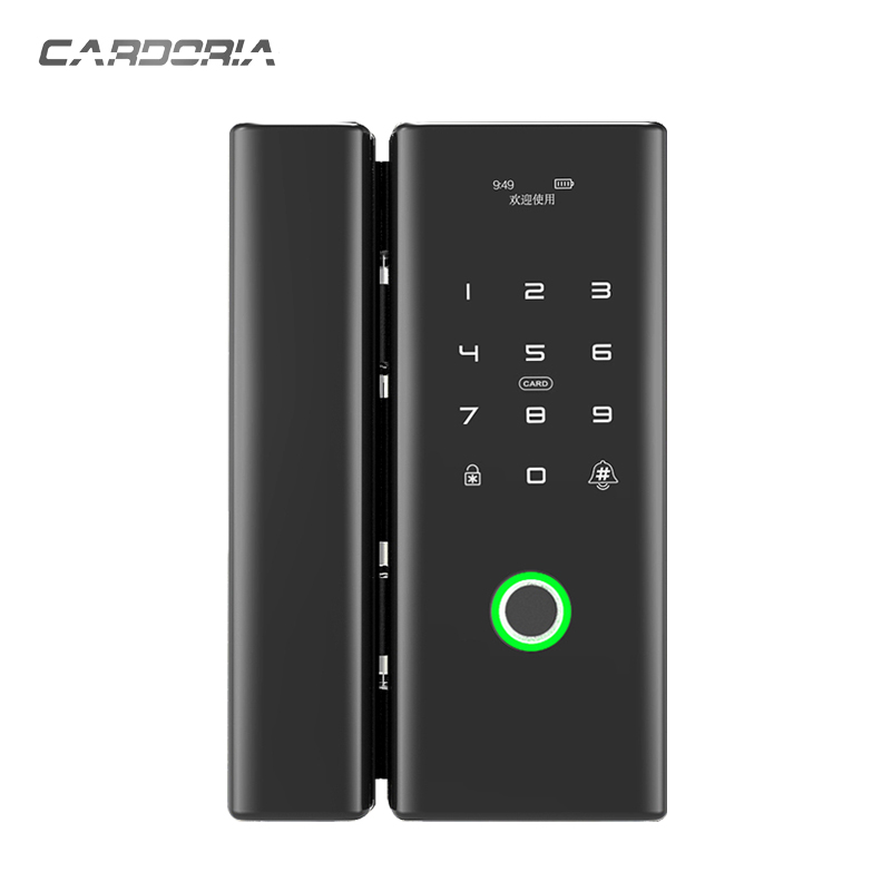 Boringsfri support bluetooth & fingeraftryk & kode & kort fire måder at låse op, ledningsfri smart glasdørlås