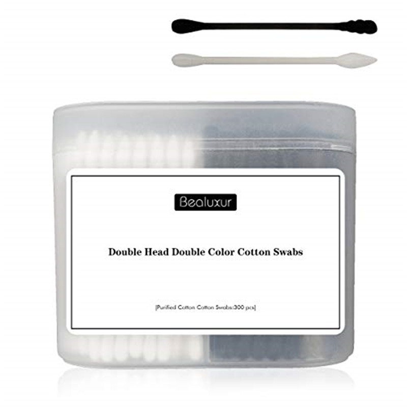 Cotton Swabs, 300Pcs Cotton Buds Double Head 100% Cotton White and Black Natural Papers Multipurpose Makeup
