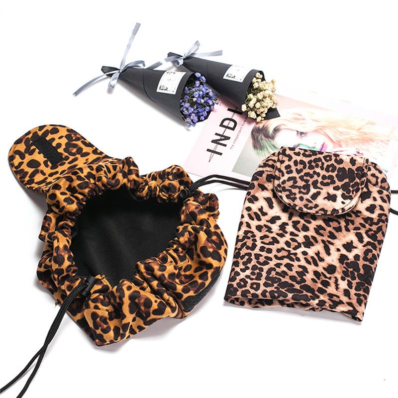 Lazy Kosmetisk taske / løbebånd Makeup-taske / toiletartikler / Rejsetaske med stor kapacitet / Make up Organizer til kvinder og piger - Leopard…