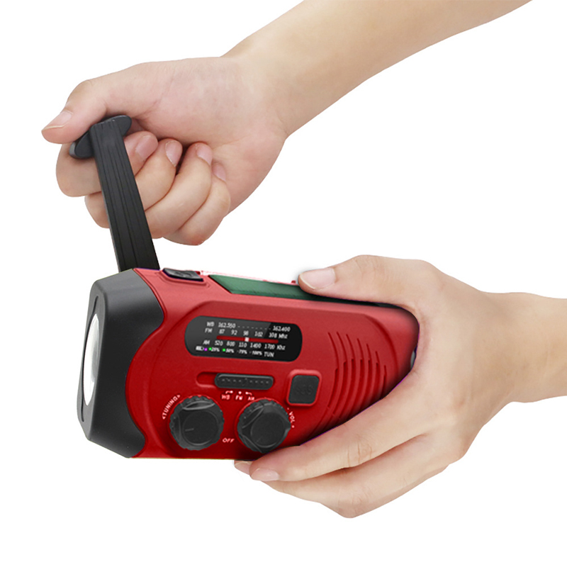 Emergency Solar Powered Weather Radio AM \/ FM \/ WB NOAA Hand Crank Radio med LED lommelygte, bærbar 2000 mAh mobiltelefon oplader Power Bank med SOS Alarm