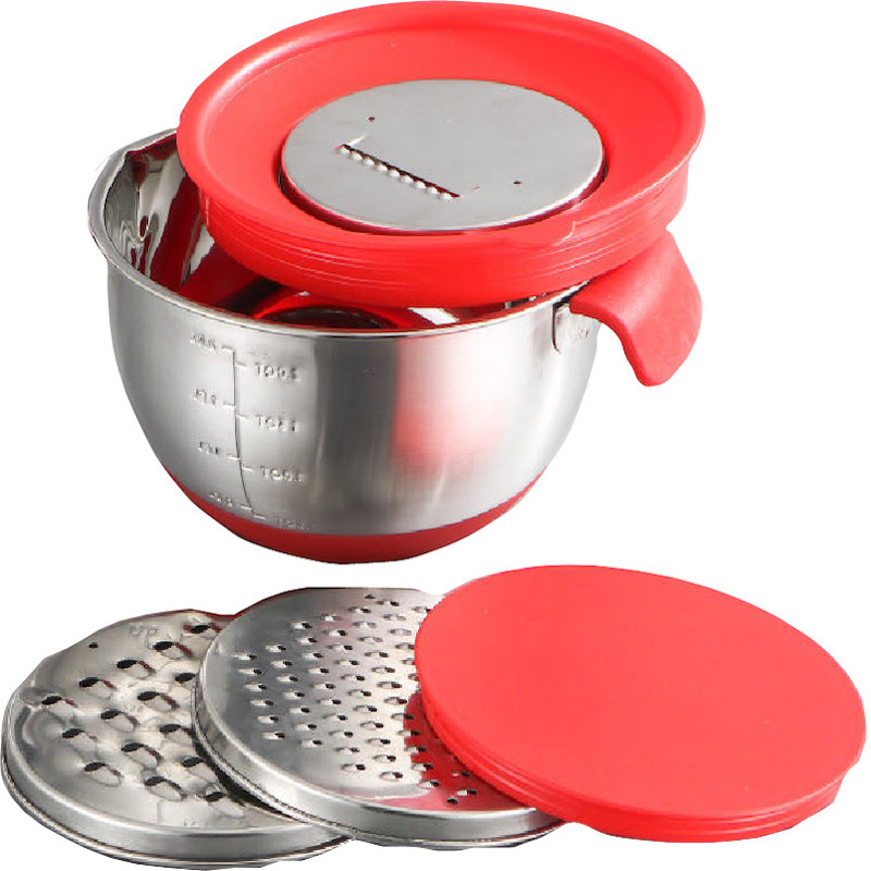 rustfri stål salatskål med siliciumbund og håndtag