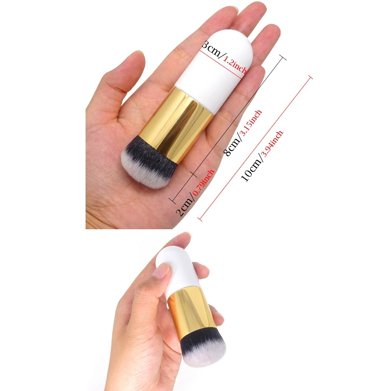 BEARLUXUR 2PCS Bærbar Big Round Head Makeup Brush Beauty Cosmetic Brush Foundation Brush Blush Face Powder Børst BB Cream Brush for Daily Use or Travel