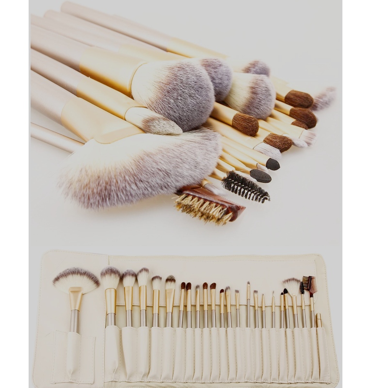 BEALUXUR 24 Stk Champagne Professional Makeup Brush Set til professionel og hjemmebrug eller Gavekit - Hvid