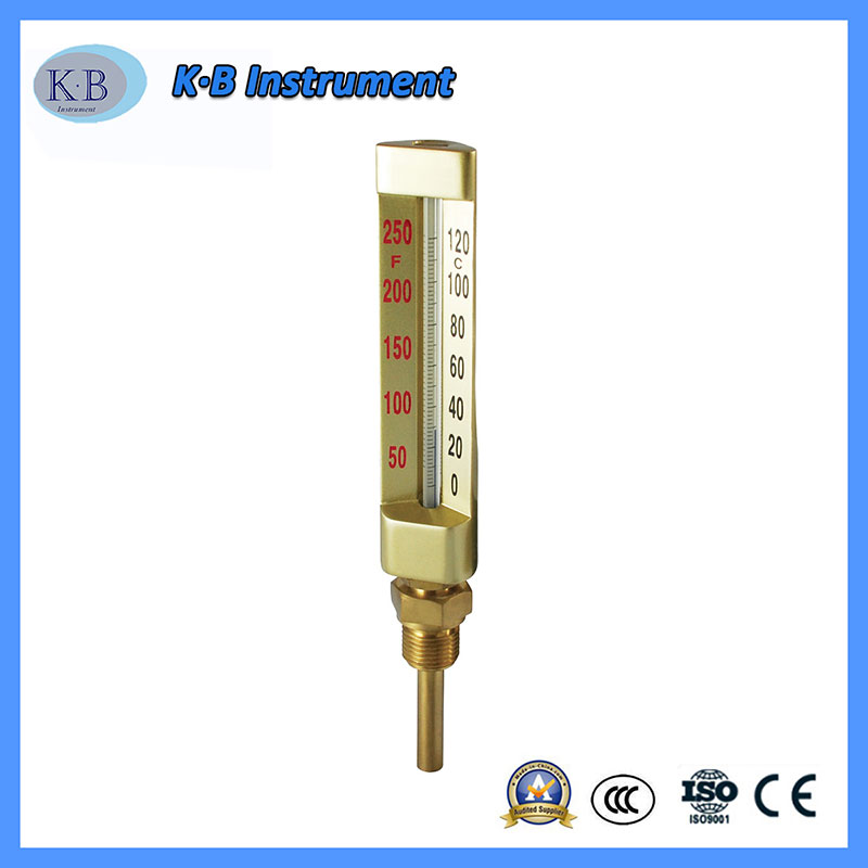 Engrosfabrik Pris Egnet industrielt Thermometer V-line V Line Thermometer Angle Straight Brass Golden Færdige Glass Termometer