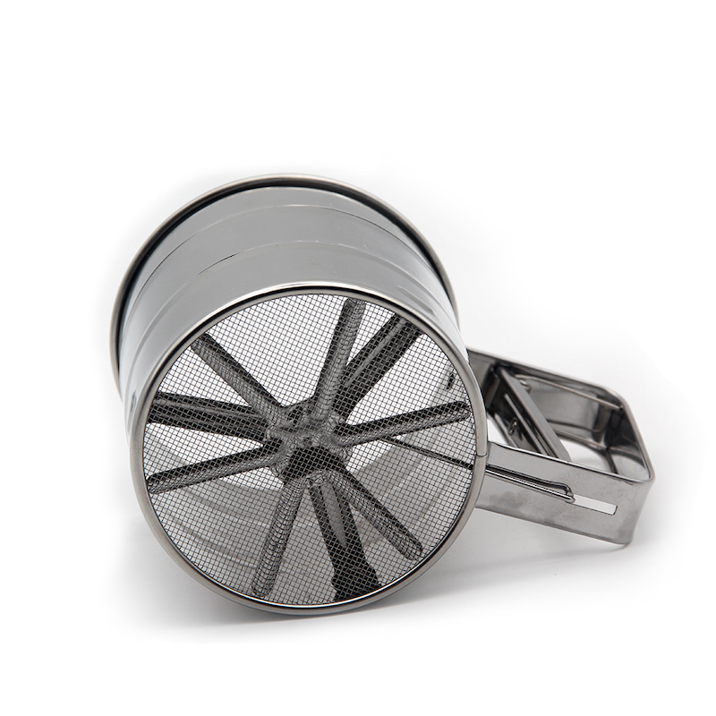 Bageværktøj med målevægt melisdannelse sukker rustfrit stål shaker sigte kop mesh crank mel sifter