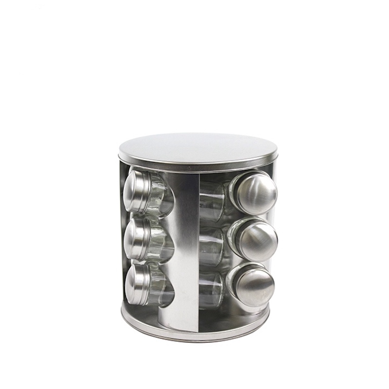 Rustfrit stål, der drejer 6\/9\/12\/16-Jar Spice Rack Tower Organizer med gratis krydderipåfyldninger