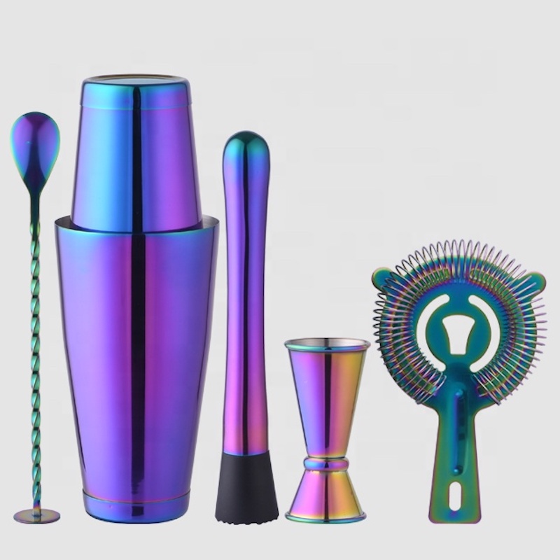 70ml stænger af rustfrit stål sæt professionel cocktail shaker sæt bartender guldregnbuefarve