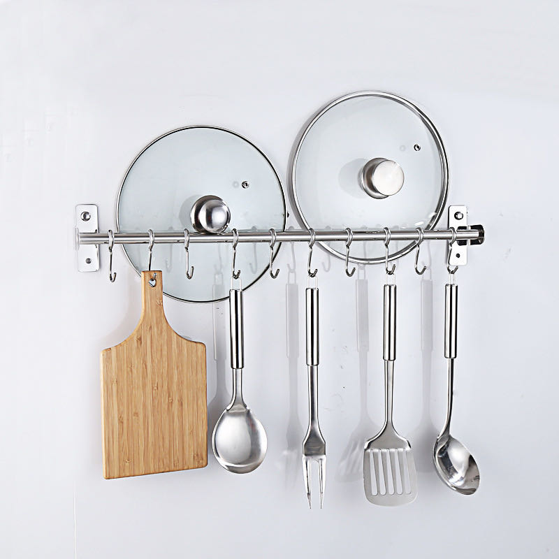 Aftagelige glidekroge Rustfrit stål køkkenvægmonteret redskaber hængende skinne med dobbelt bar hanger holder rack