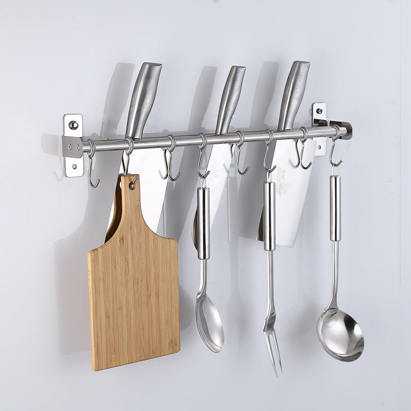 Aftagelige glidekroge Rustfrit stål køkkenvægmonteret redskaber hængende skinne med dobbelt bar hanger holder rack