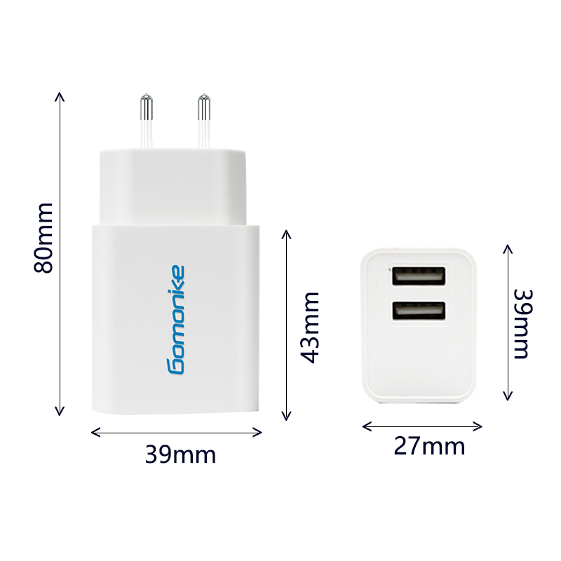 Europæisk stikadapter, 2.1A dual USB-vægoplader, der er kompatibel med iPhone, Samsung, LG, Android-telefoner