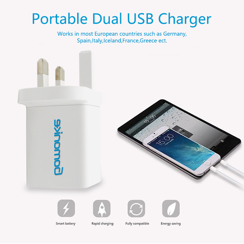 England Plug Adapter, 2.1A Dual USB Wall Charger Kompatibel med iPhone, Samsung, LG, Android-telefoner