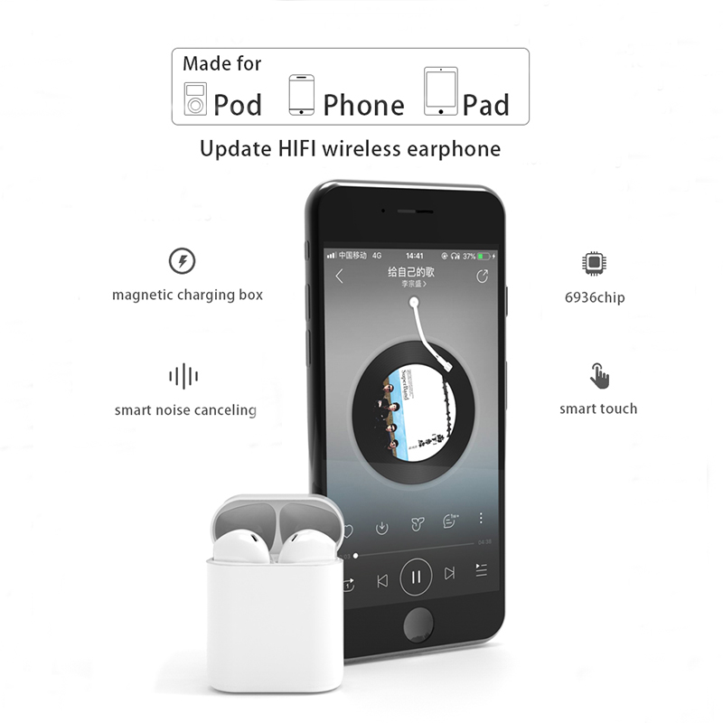TWS Bluetooth-øretelefon i21 HD-lydkvalitet Trykbetjening