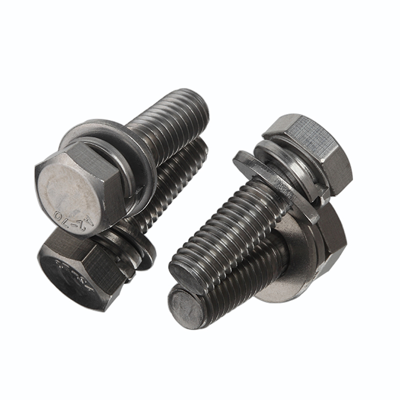 304 firkantet hexagon triple kombineret skrue med flad skive og fjederskive