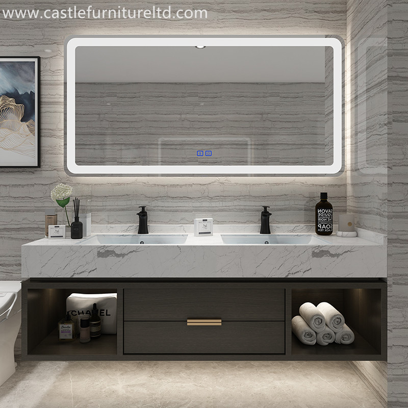 Kombination af badeværelse kabinet i egetræ Nordisk enkelt massivt træ kabinet badeværelse intelligent spejl badeværelse vaske gurgle fase marmor håndvask