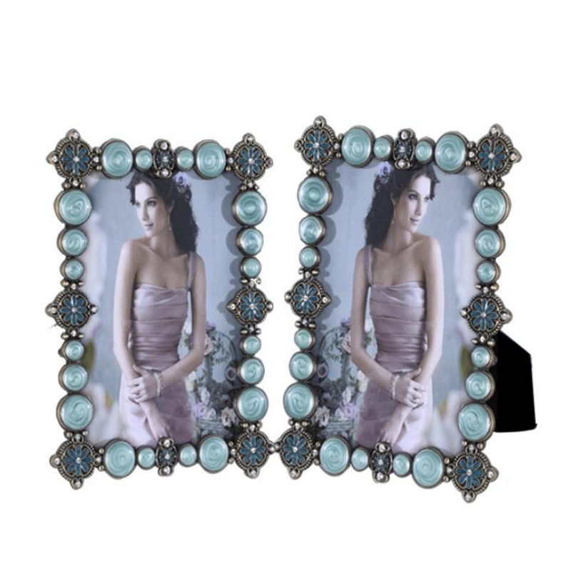 6-tommer, 7-tommer, 10-tommers metalramme, blødt bryllupsbillede, sat i cyan