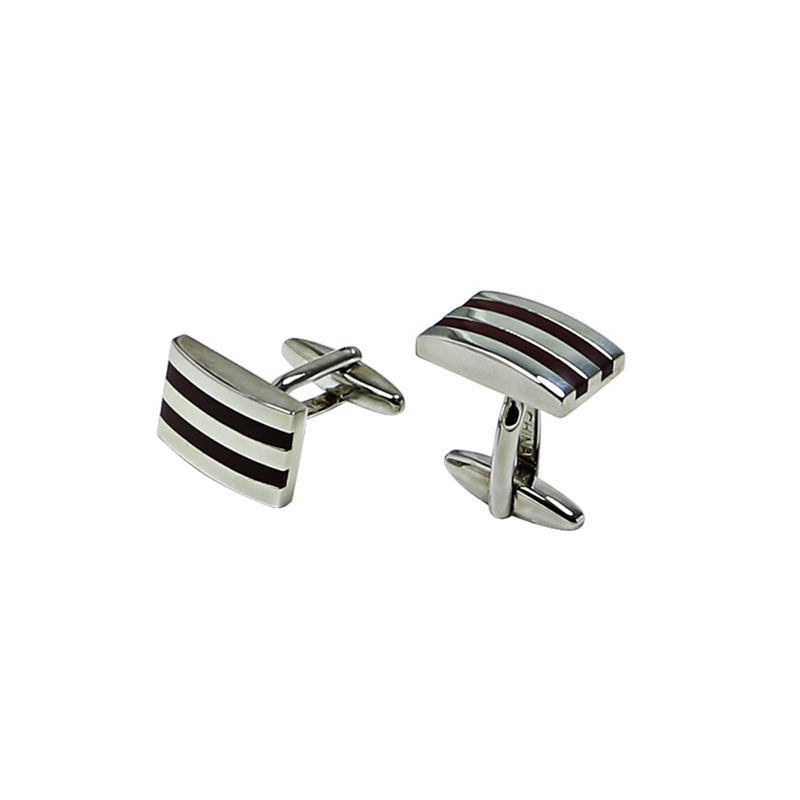 Brown enamel Stripe Retngle Cuff Links