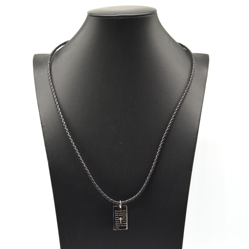 Rustfrit stål Skrift vedhæng læder reb halskæde rfbnck0088