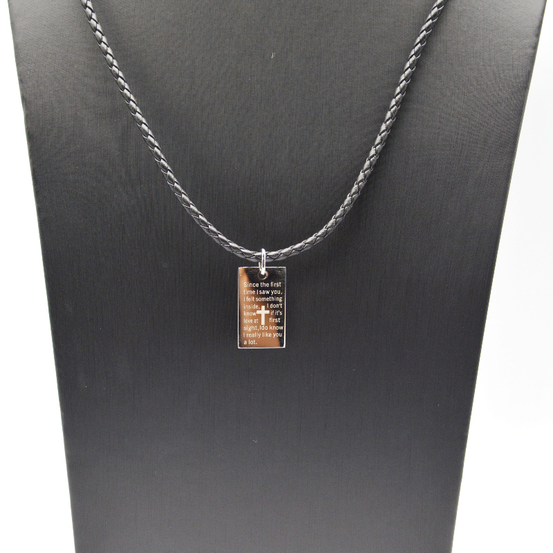 Rustfrit stål Skrift vedhæng læder reb halskæde rfbnck0088