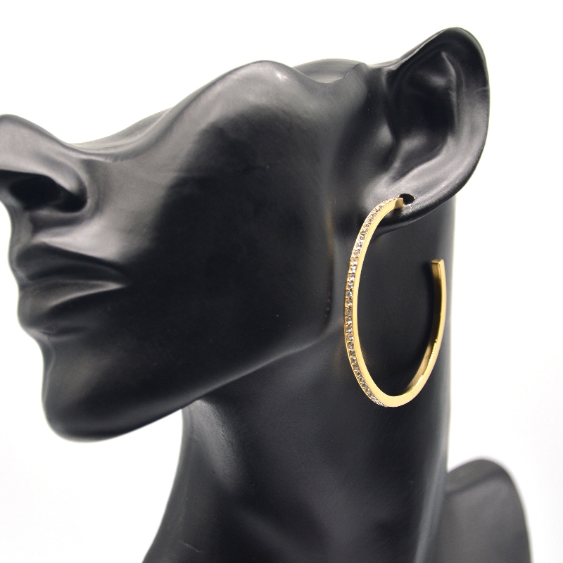 Rustfrit stål C-type klistret sten Earring rfbear1537
