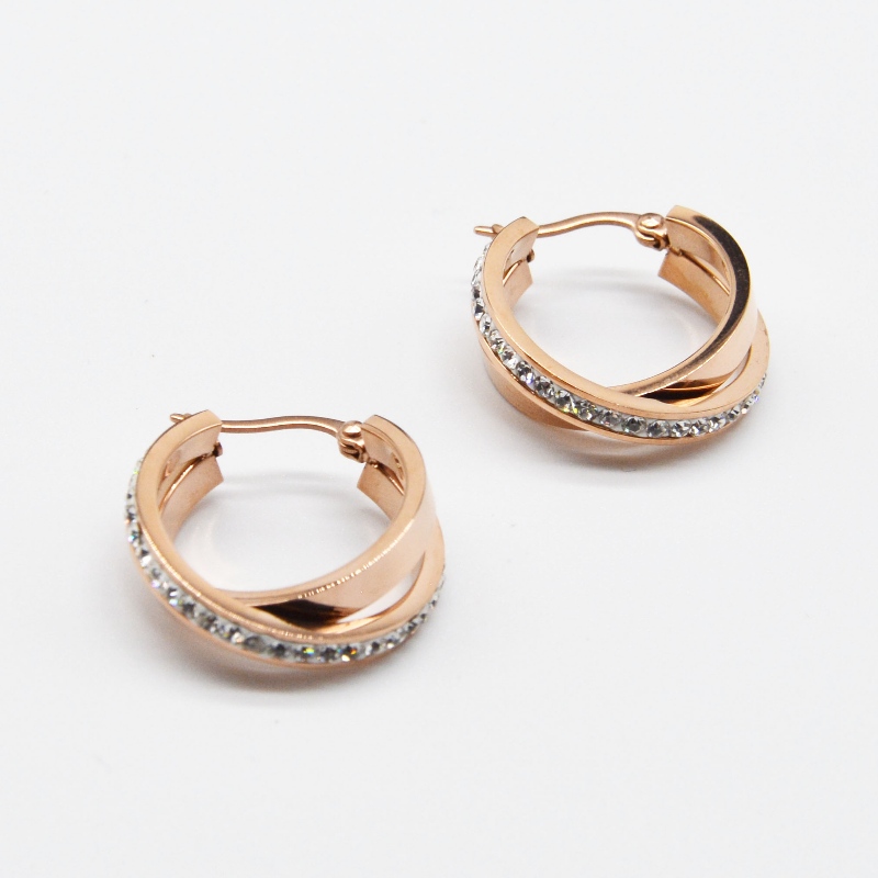 Rustfrit stål rund krydsning af klistret sten Earring rfber0129