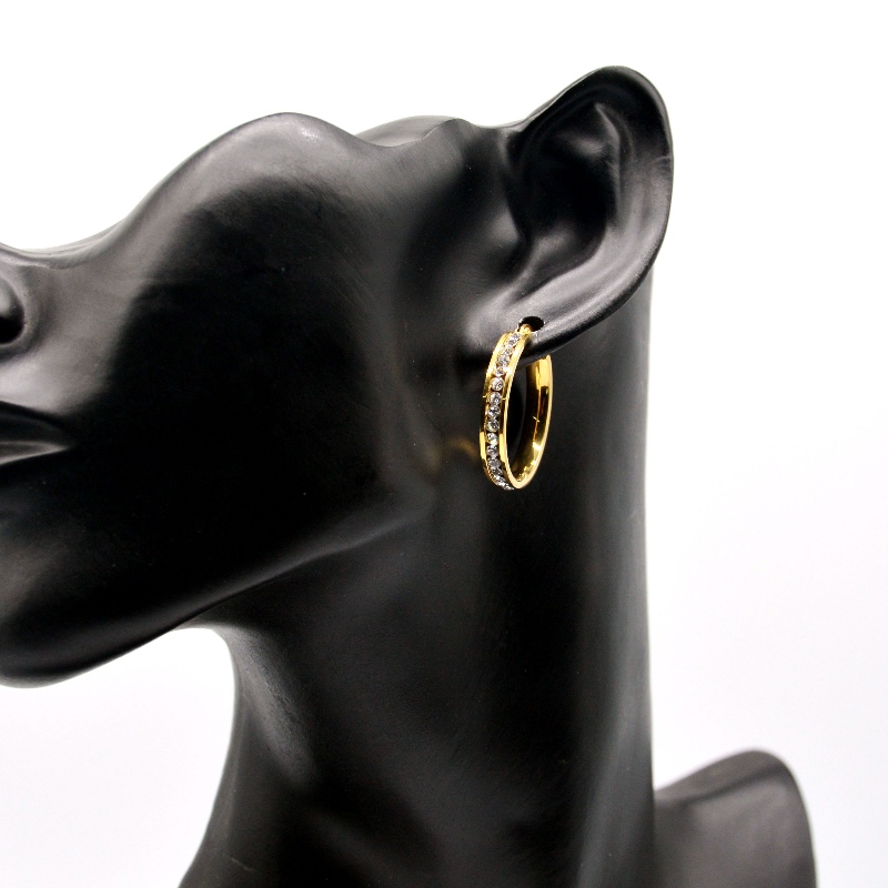 Rustfrit stål rund klistret sten Earring rfbear0033