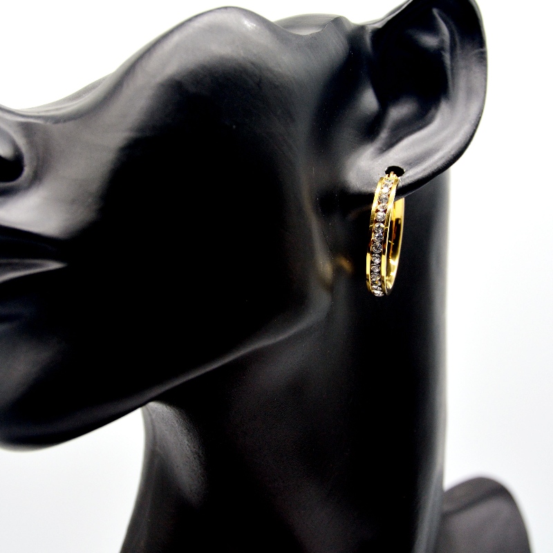 Rustfrit stål rund klistret sten Earring rfbear0033