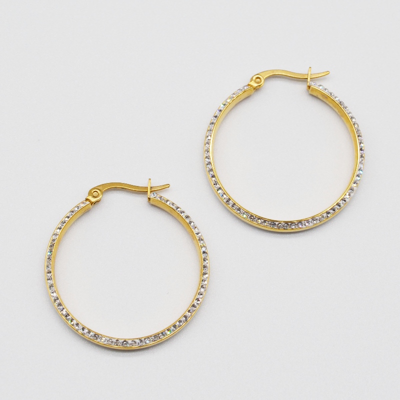 Fashion Jewelry, rustfrit stål smykker, øreringe af rustfrit stål, diamantøreringe, rhinsttoner, Zircon Hoop Earringe rfber0023