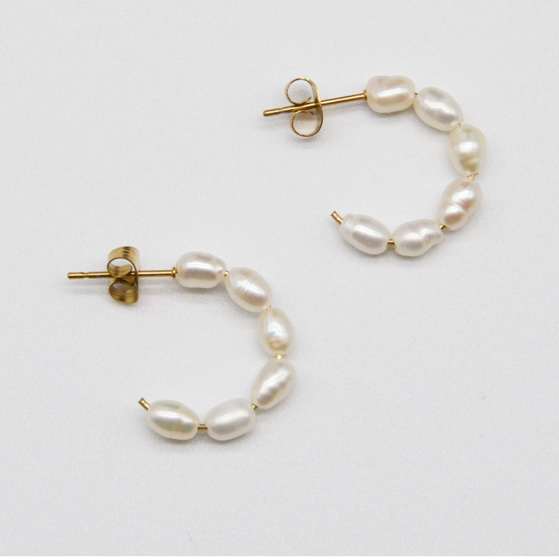 Rustfrit stålperleøreringe, modesmykker, modesmykker, Pearl Jewelry rfbear0066