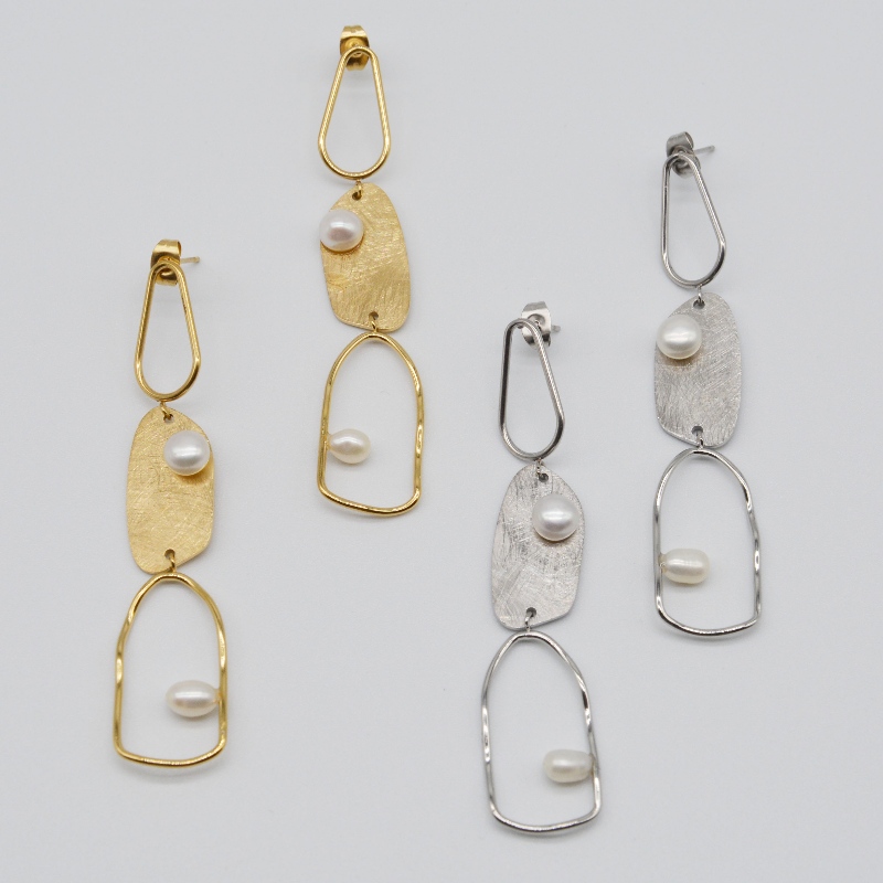 Rustfrit stålperleøreringe, modesmykker, modesmykker, Pearl Jewelry rfbear0349