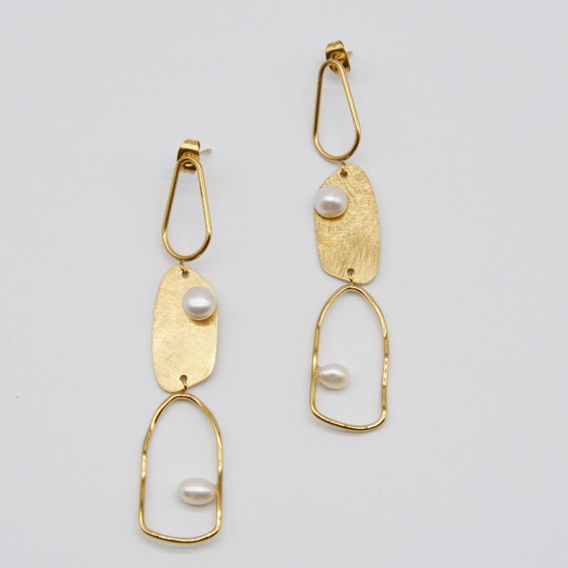 Rustfrit stålperleøreringe, modesmykker, modesmykker, Pearl Jewelry rfbear0349