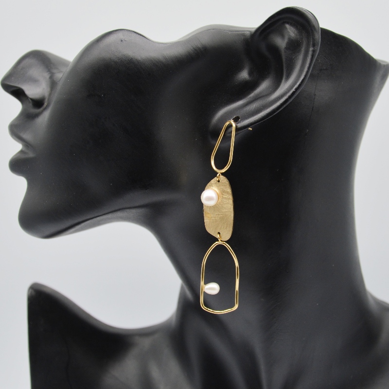 Rustfrit stålperleøreringe, modesmykker, modesmykker, Pearl Jewelry rfbear0349