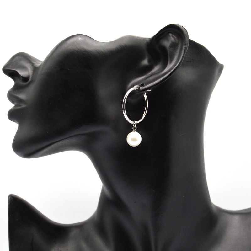 Rustfrit stålperleøreringe, modesmykker, modesmykker, Pearl Jewelry rfbear1466