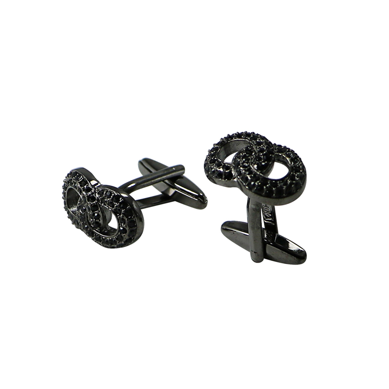 Dobbeltsidet Black Crystal Gunmetal Knot Cuff Links