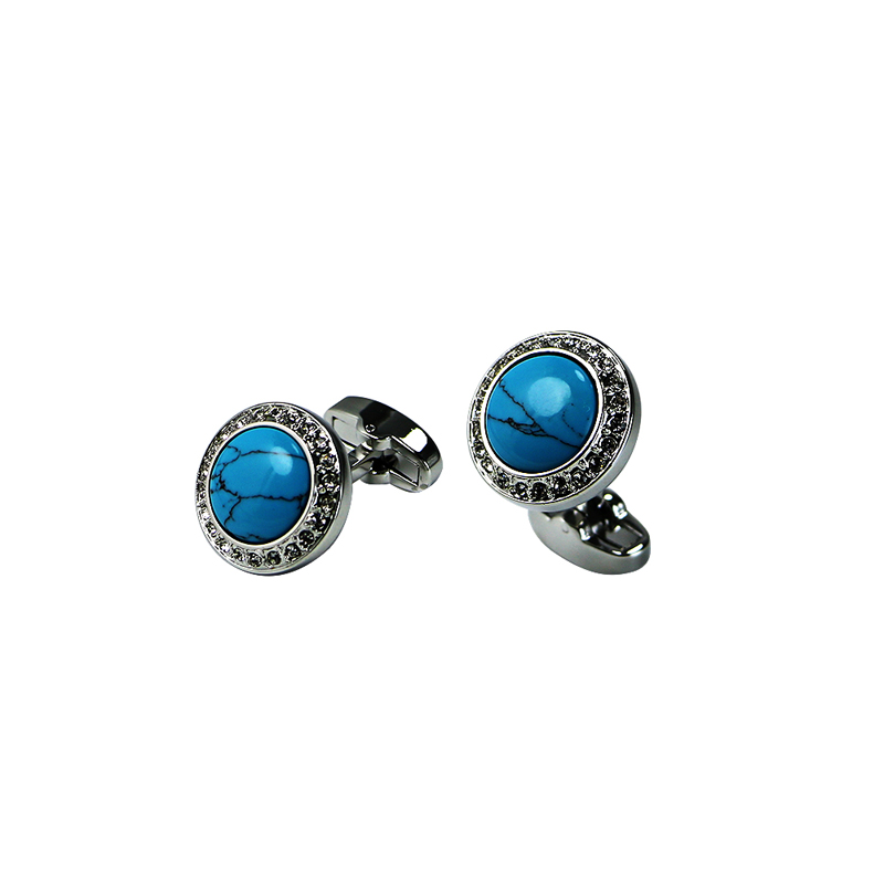 Turquoise/ Crystal Domed Classic Suit Cuff Links