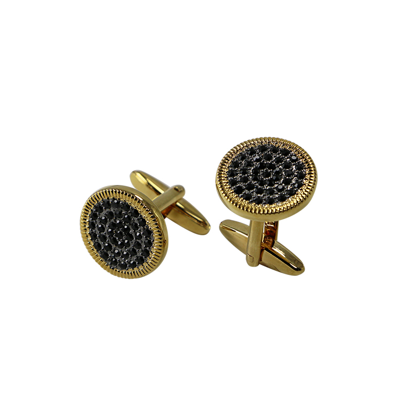 18k Gold Plated Rope Border Crystal Rund Cuff Links